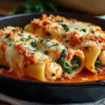 Shrimp and Spinach Stuffed Pasta Rolls with Roasted Red Pepper Cream