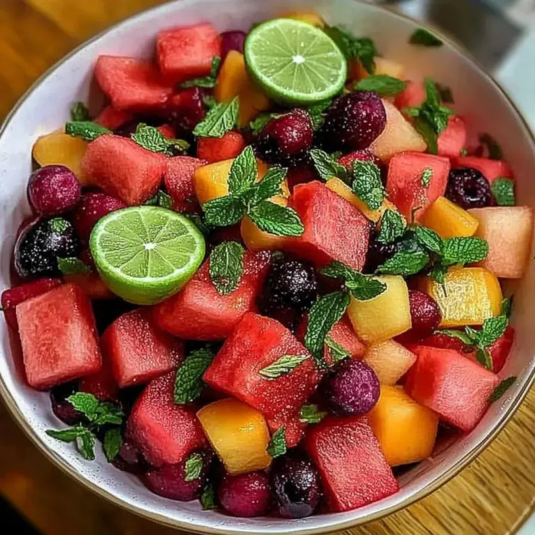 Watermelon Fruit Salad with Lime Mint Dressing