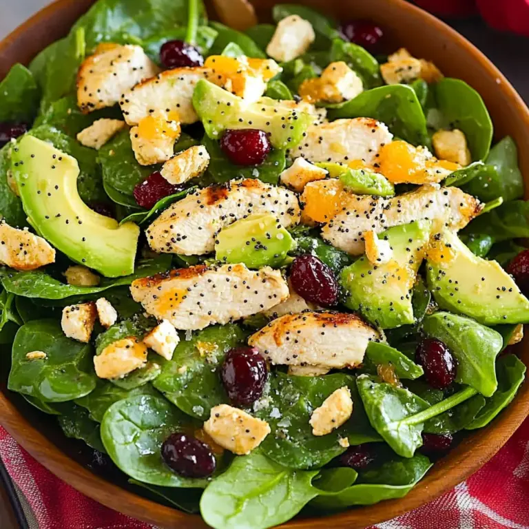 Cranberry Avocado Spinach Salad with Chicken and Orange Poppy Seed Dressing