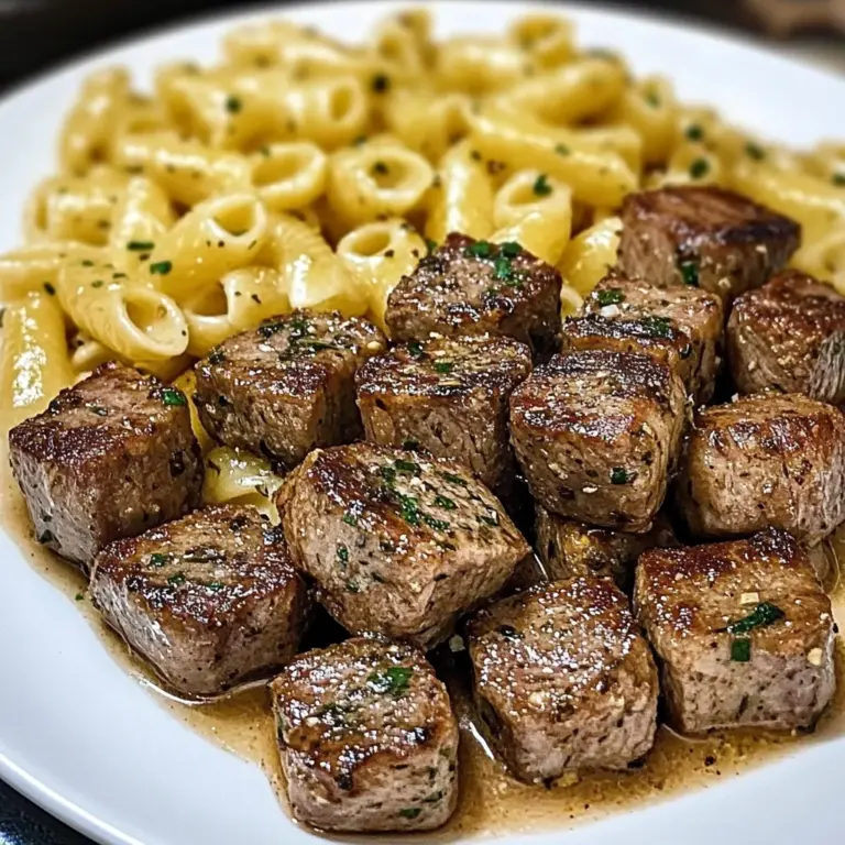 Garlic Herb Steak Cubes with Creamy Shell Pasta