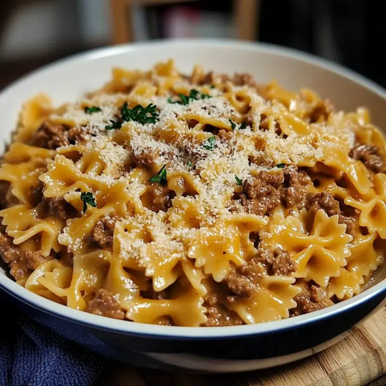 Garlic Parmesan Bowtie Pasta with Creamy Beef