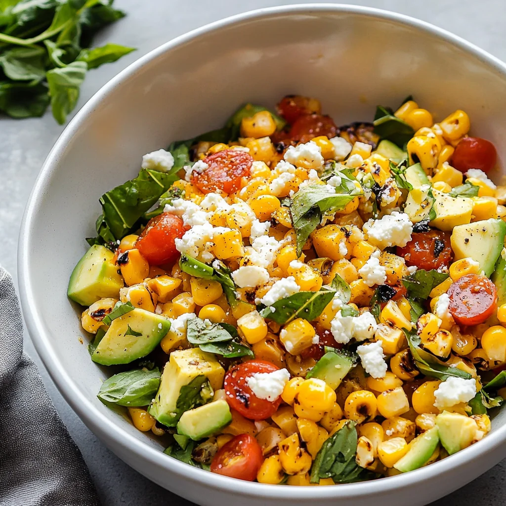 Grilled Corn Salad with Avocado, Goat Cheese & Hot Honey Vinaigrette
