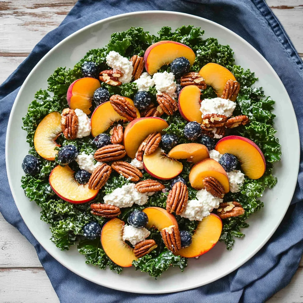 Summer Kale Salad with Peaches and Candied Pecans