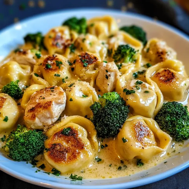 creamy garlic Parmesan tortellini with chicken and broccoli