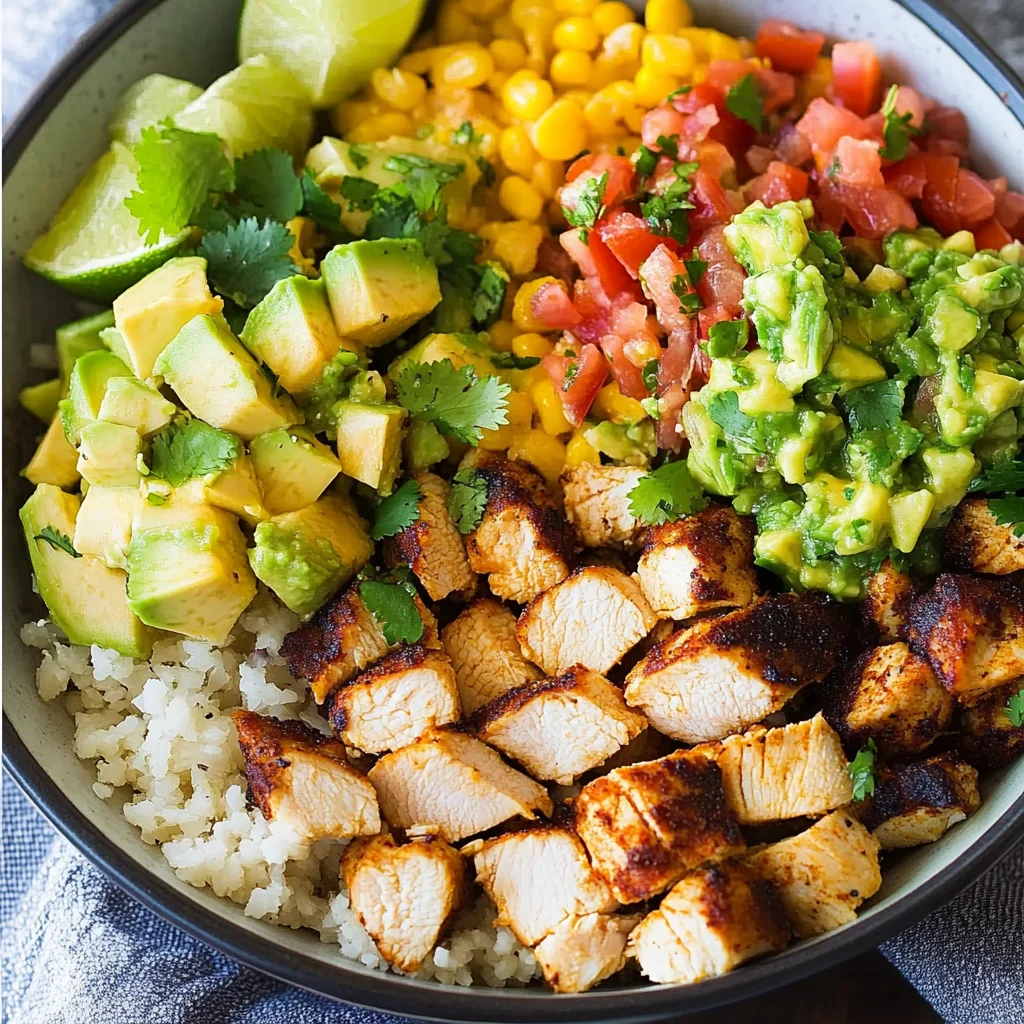 Grilled Chicken Burrito Bowls with Avocado Salsa
