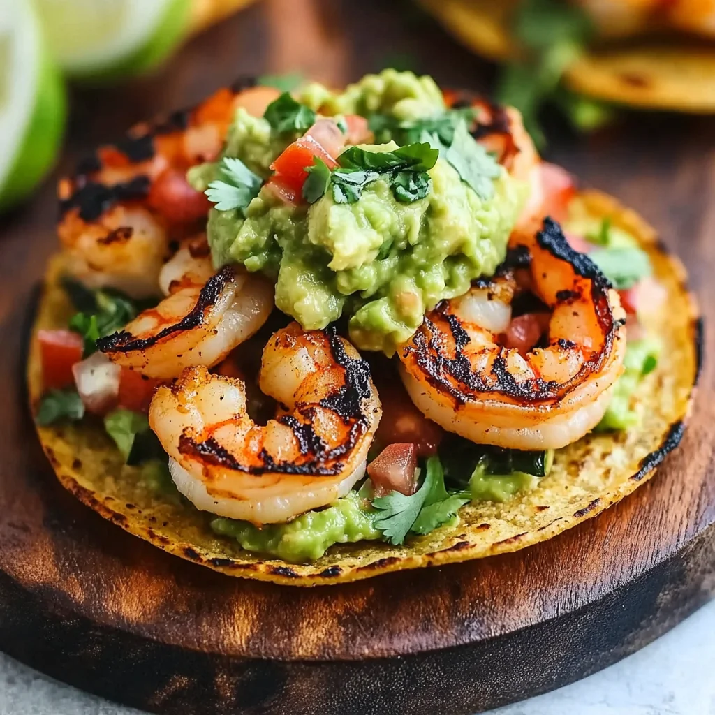 Grilled Shrimp Tostadas with Guacamole & Pico de Gallo