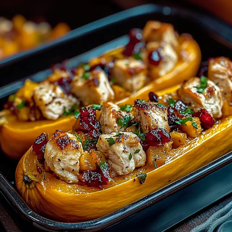 Sweet and Savory Honey Roasted Butternut Squash Stuffed with Chicken