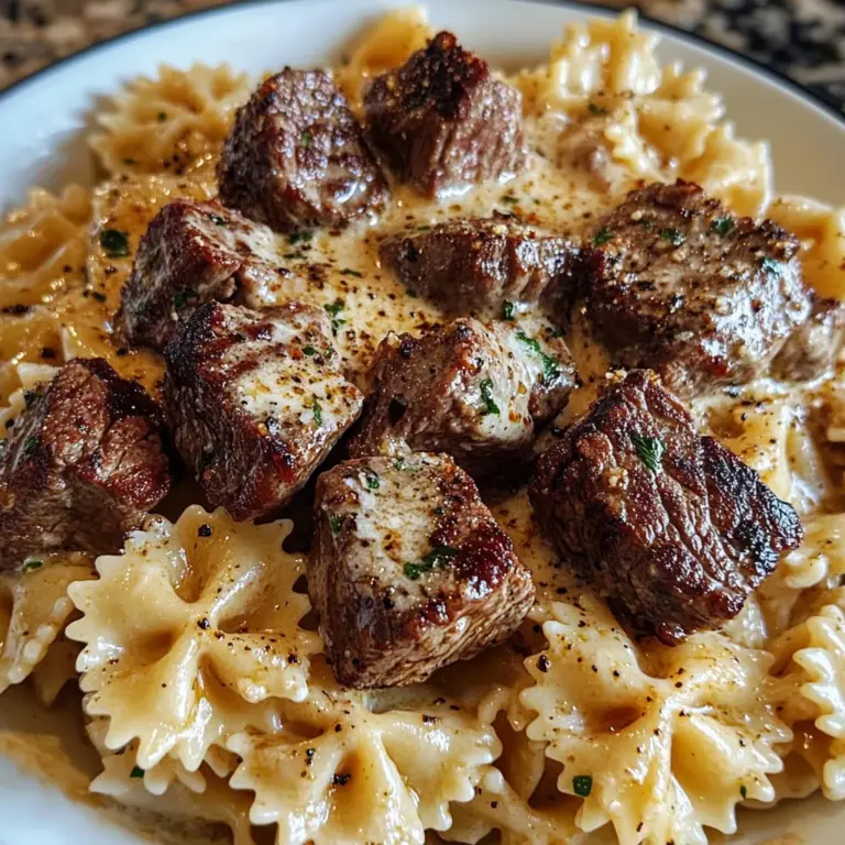 Cajun Steak Tips with Cheesy Parmesan Bowtie Pasta