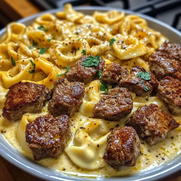 Cheesy Cajun Beef Tortellini in Creamy Garlic Alfredo
