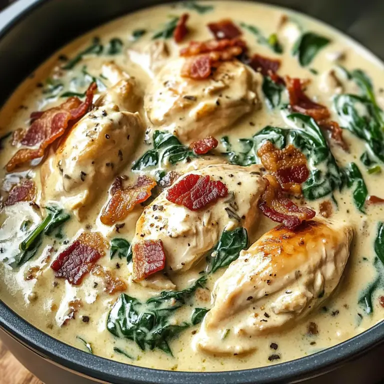 Creamy Slow Cooker Chicken Stroganoff with Spinach and Crispy Bacon
