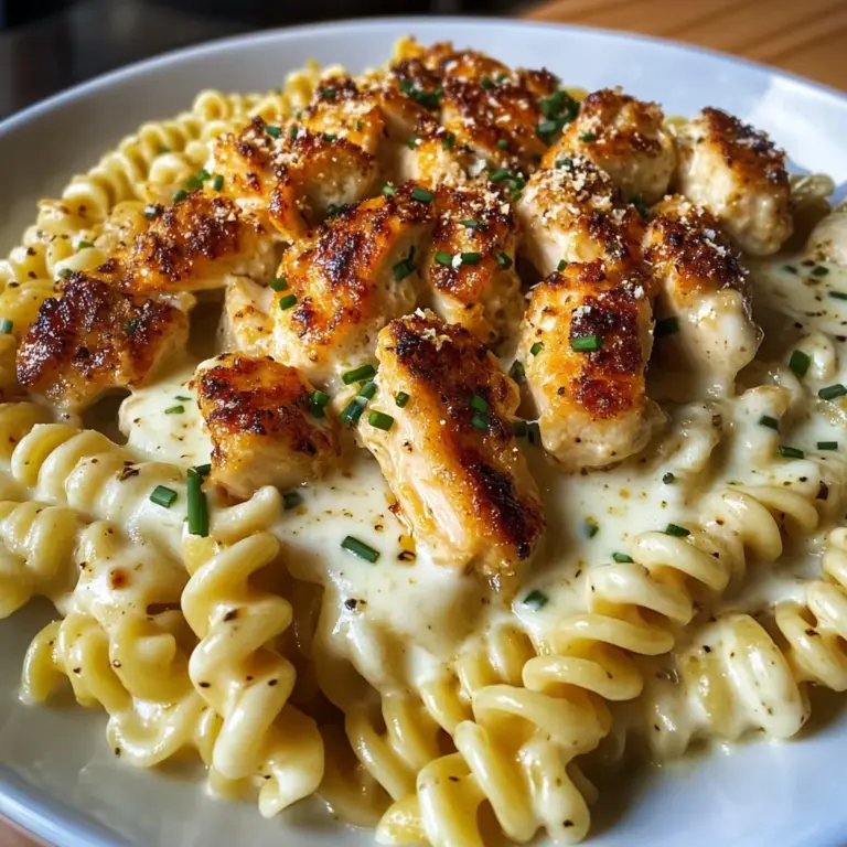 Creamy Mozzarella Alfredo with Garlic Chicken Twisted Pasta