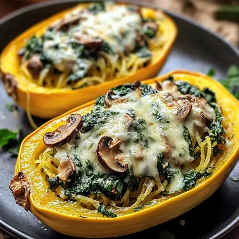 Creamy Spinach and Mushroom Stuffed Spaghetti Squash
