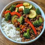 Ground Beef Veggie Stir-Fry Bowl with Fluffy Rice