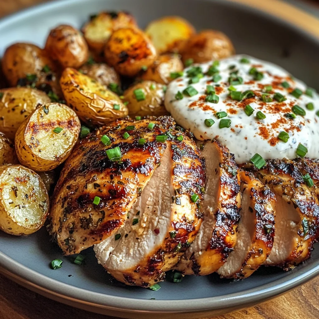 Herb-Marinated Chicken with Roasted Potatoes & Creamy Dip