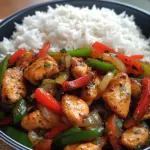 Pepper Chicken Stir-Fry with Fluffy Rice