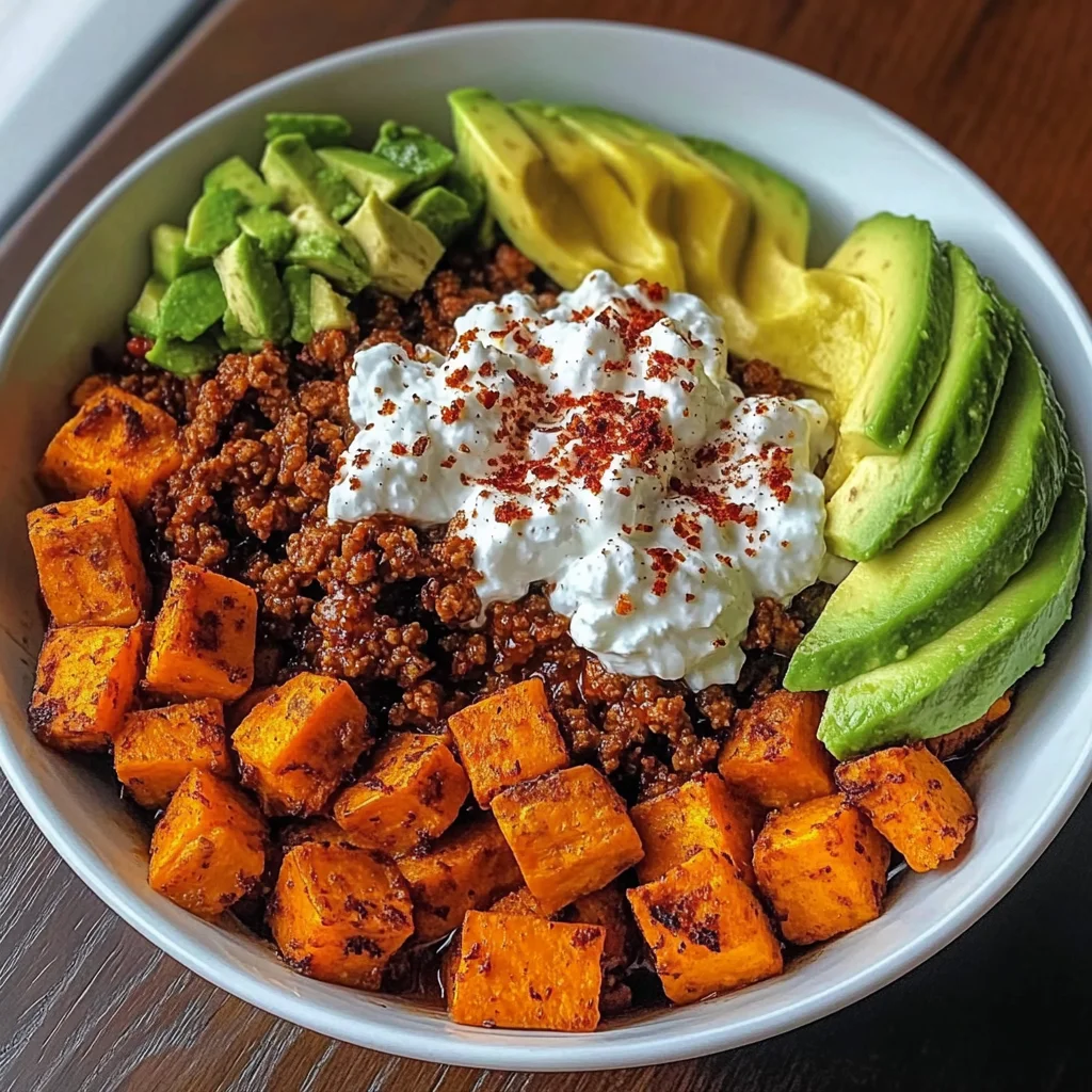 Spicy Sweet Potato Power Bowl with Avocado & Cottage Cheese