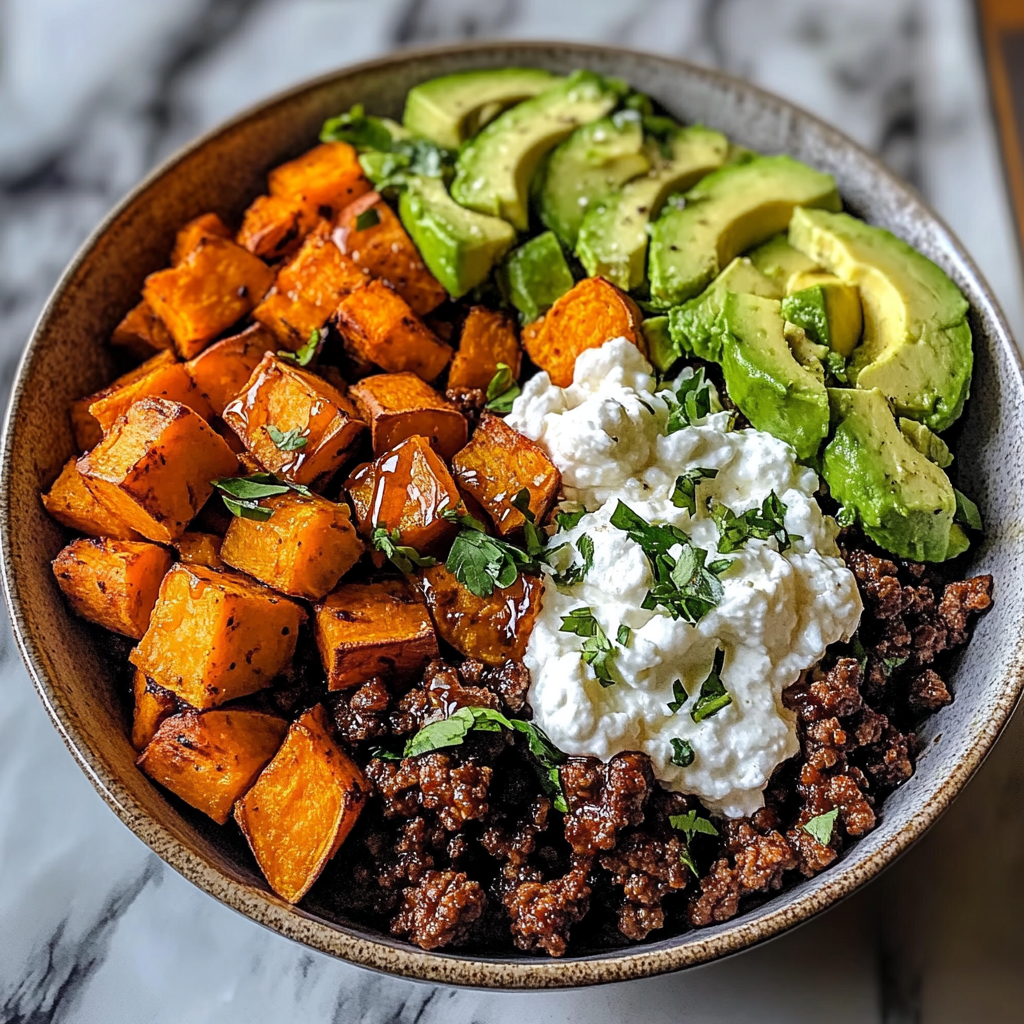 Sweet Potato Beef Bowl with Hot Honey and Cottage Cheese Recipe (Viral TikTok Recipe!)