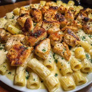 Cheesy Chicken Alfredo Rigatoni in Garlic Butter Sauce