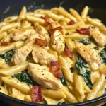 Creamy Chicken Bacon Penne with Spinach