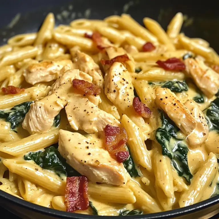 Creamy Chicken Bacon Penne with Spinach