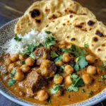 Creamy Coconut Beef and Chickpea Curry with Fresh Garlic Naan