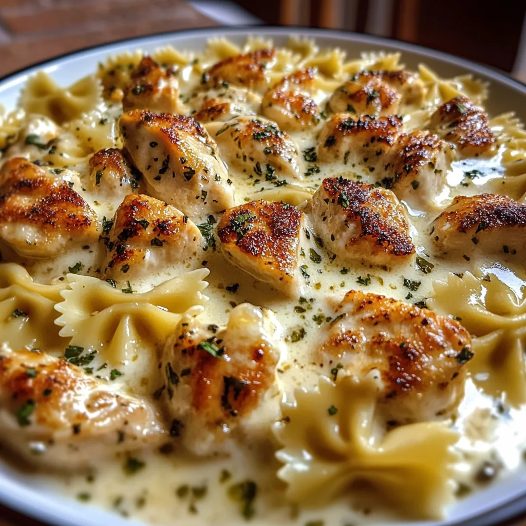 Mozzarella Garlic Butter Chicken Bowties in Cheesy Cream