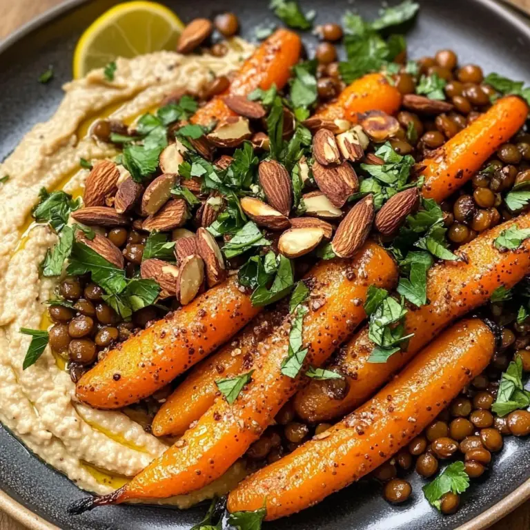 Roasted Carrots and Lentil Salad with Hummus