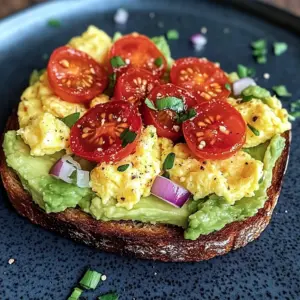 Avocado Toast with Scrambled Eggs and Tomato