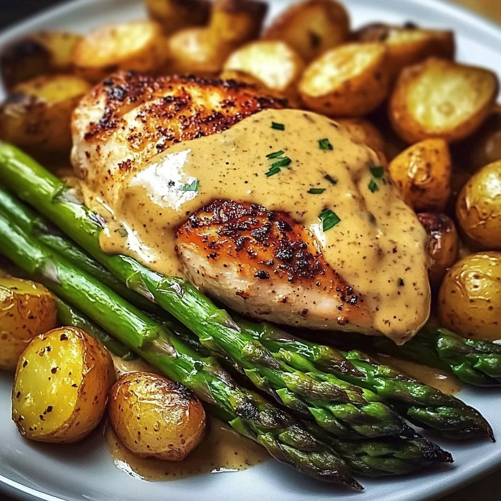 Creamy Dijon Chicken with Asparagus & Roasted Potatoes