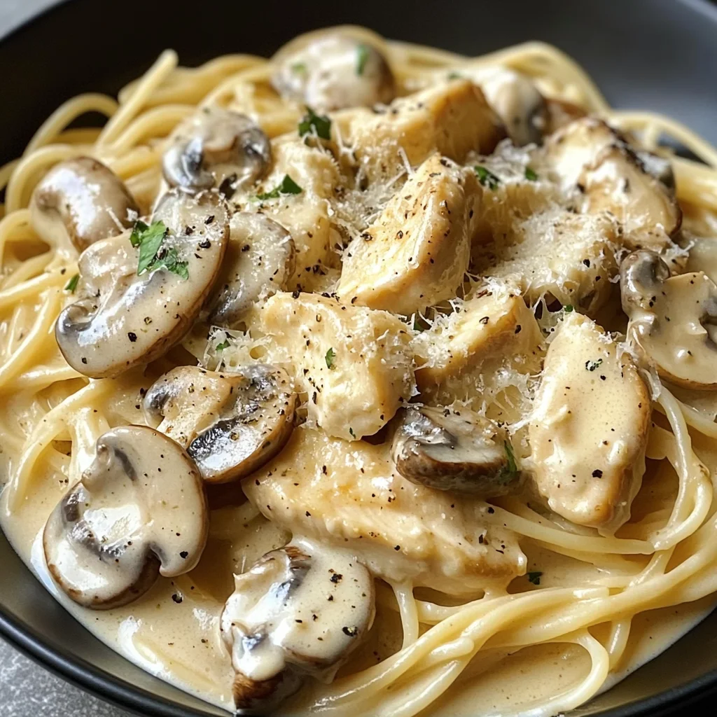Creamy Garlic Chicken & Mushroom Pasta