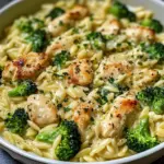 Creamy Garlic Parmesan Orzo with Chicken & Broccoli