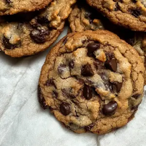 Gooey Bourbon Browned Butter Chocolate Chip Cookies