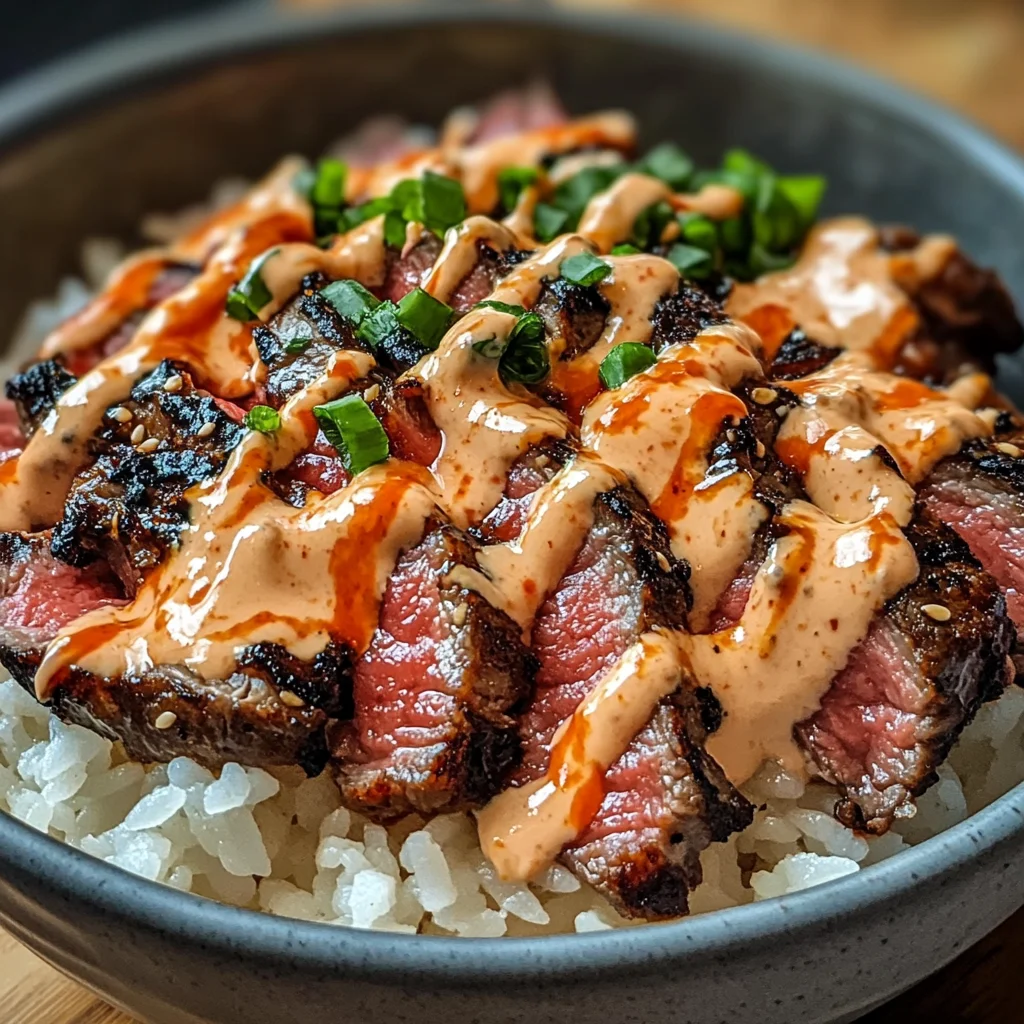 Korean BBQ Steak Rice Bowls with Spicy Cream Sauce