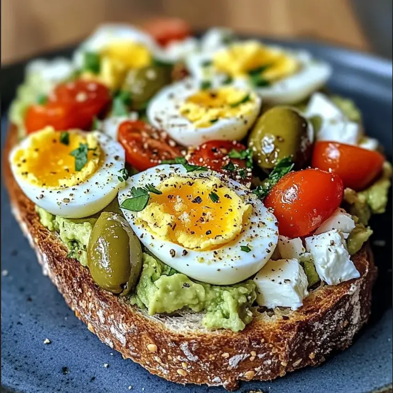 Mediterranean Egg & Avocado Toast with Feta, Olives & Tomatoes