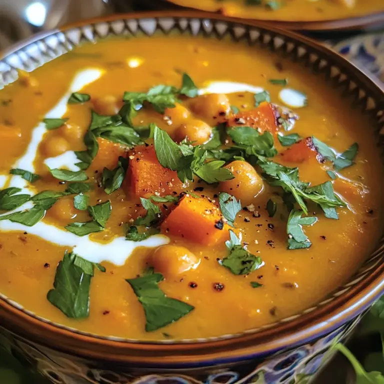 Moroccan Sweet Potato Soup with Chickpeas