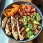 Power Bowl with Grilled Chicken, Sweet Potato Wedges & Avocado Salsa