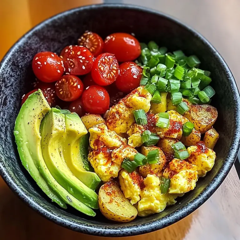Savory Breakfast Bowl with Scrambled Eggs, Avocado & Baby Potatoes