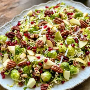 Shaved Brussels Sprout Salad with Pomegranate and Candied Pecans
