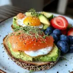 Smoked Salmon & Avocado Breakfast Toast with Fresh Fruit