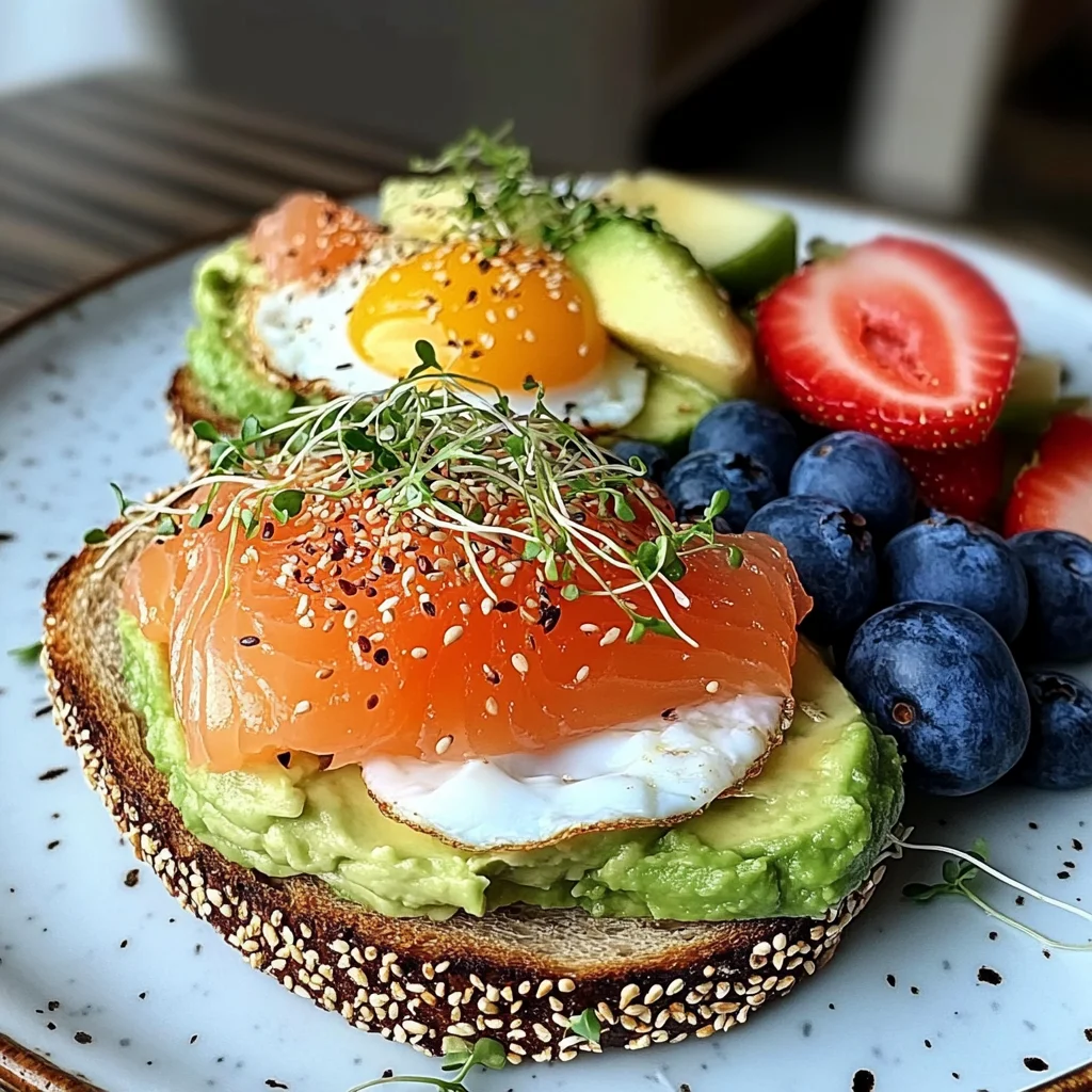 Smoked Salmon & Avocado Breakfast Toast with Fresh Fruit