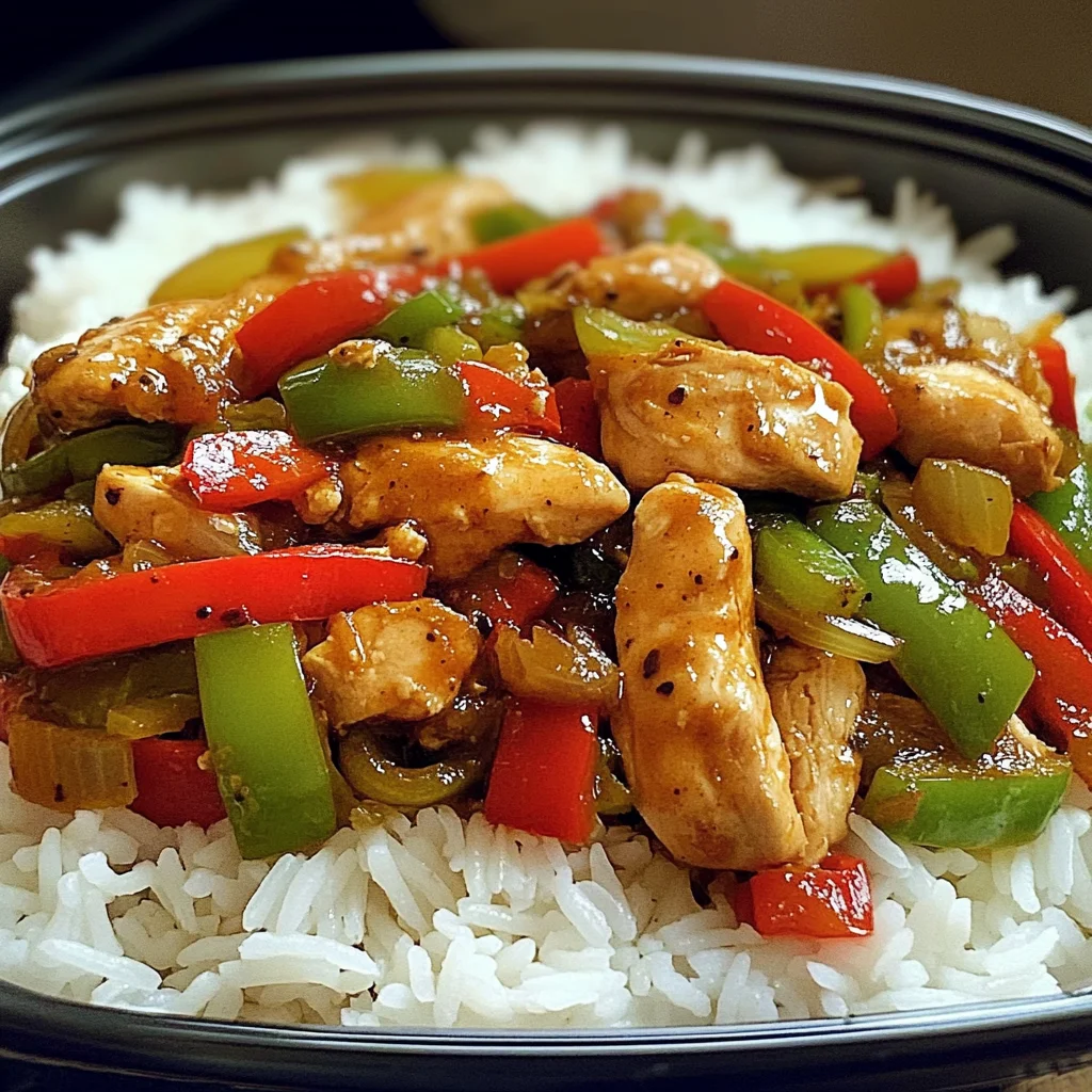Spicy Chicken & Bell Pepper Stir-Fry with Rice