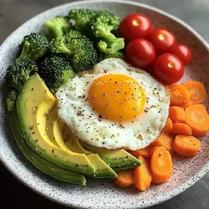 Sunny-Side Egg with Avocado, Tomatoes & Steamed Veggies