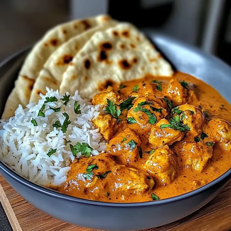 Butter Chicken with Coriander, Rice, and Naan