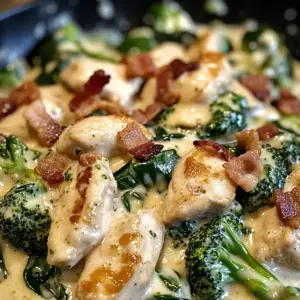 Creamy Chicken Alfredo with Spinach, Bacon, and Broccoli
