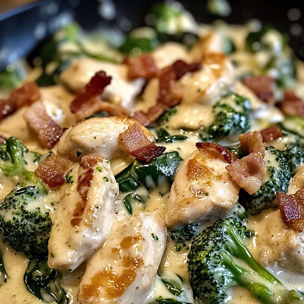 Creamy Chicken Alfredo with Spinach, Bacon, and Broccoli