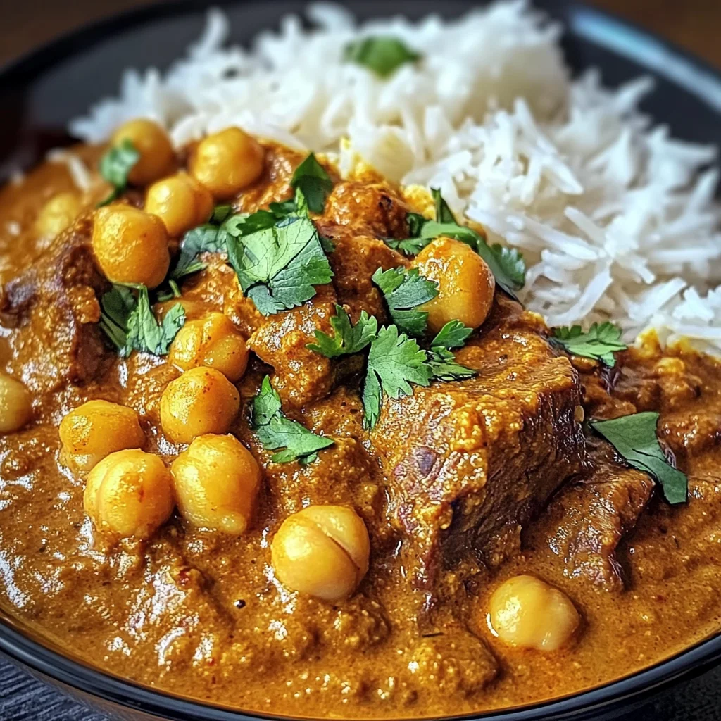 Creamy Coconut Beef & Chickpea Curry with Freshly Baked Garlic Naan
