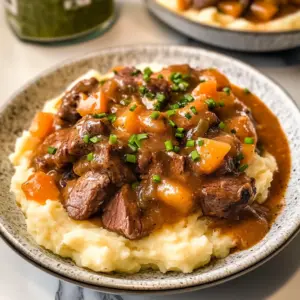 Fall Apple Cider Stew over Mashed Potatoes