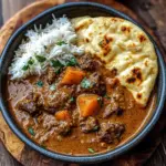 Slow-Cooked Beef Curry with Creamy Coconut Sauce & Garlic Naan