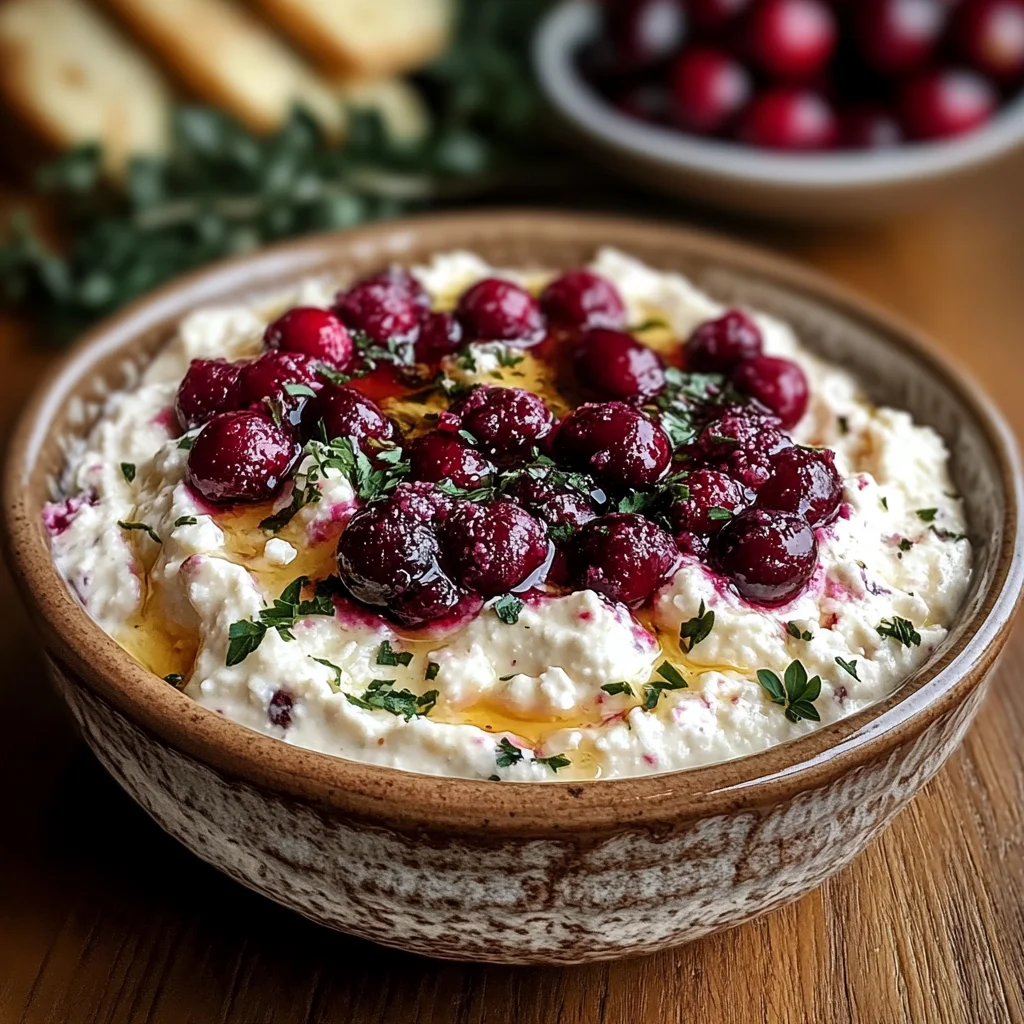 Cranberry whipped feta dip with crackers delights all!