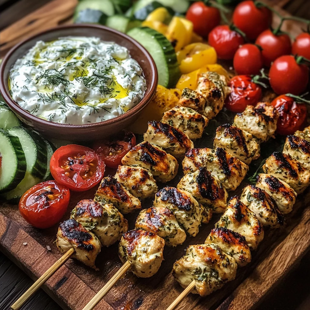Greek Chicken Souvlaki Grazing Board with Feta Dip – A Mediterranean Feast to Share